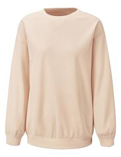 Tapata Damen Sweatshirts mit Rundhalsausschnitt Langarm Pullover Sweatshirt Weich und bequem Top Drop Schultern Lose Passform, Beige, L von Tapata