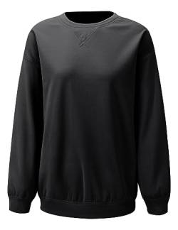 Tapata Damen Sweatshirts mit Rundhalsausschnitt Langarm Pullover Sweatshirt Weich und bequem Top Drop Schultern Lose Passform, Schwarz, S von Tapata