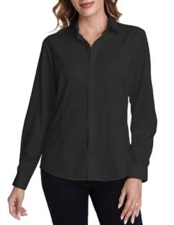 Tapata Frauen Klassische Button-Down Bluse Formelle Arbeit Kleid Fitted Shirts Kragen Langarm Business Top, Black, Klassisch, Large von Tapata