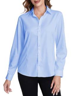 Tapata Frauen Klassische Button-Down Bluse Formelle Arbeit Kleid Fitted Shirts Kragen Langarm Business Top, Light Blue, Klassisch, X-Large von Tapata