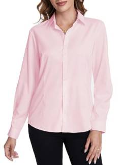 Tapata Frauen Klassische Button-Down Bluse Formelle Arbeit Kleid Fitted Shirts Kragen Langarm Business Top, Pink, Klassisch, Large von Tapata