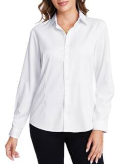 Tapata Frauen Klassische Button-Down Bluse Formelle Arbeit Kleid Fitted Shirts Kragen Langarm Business Top, White, Klassisch, X-Large von Tapata