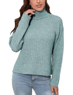 Tapata Rollkragenpullover Damen Gerippter Hoher Kragen Lässiger Lockerer Pullover Leichter Strick Langarm-Pullover, Blau, Large von Tapata