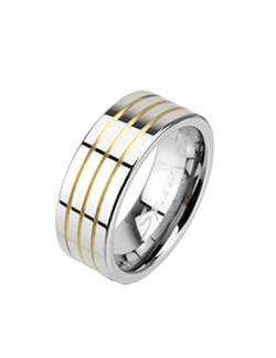 Tapsi´s Coolbodyart® Damenring Herrenring Fingerring aus Tungsten - Wolfram in Silber mit Streifen gold von Tapsi´s Coolbodyart