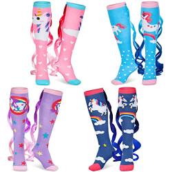 4 Paar Einhorn-Socken mit buntem Schwanz, Tier-verrückte Frauen-Socken für Mädchen, lange Einhorn-Workout-Socken, niedliche Socken, Geschenke für Einhorn-Liebhaber, Rosa, Einheitsgröße von Tarpop