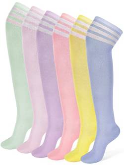 6 Paar Pastellfarbene Oberschenkelhohe Socken gestreifte Baumwolle lange Strumpfsocken über dem Knie Socken niedlich lässig Oberschenkelhohe Strumpfhosen für Frauen Mädchen, Pastellfarben., 37 EU von Tarpop
