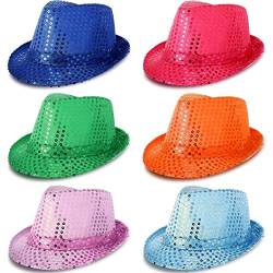 6 Stück Western-Pailletten-Fedora-Hut mit glitzernden Tanzhüten mit Pailletten, für Damen und Herren, Leuchtende Farben von Tarpop