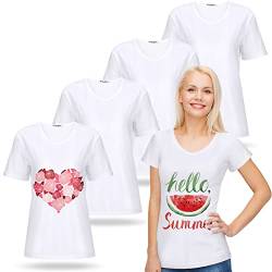 Damen T-Shirt mit V-Ausschnitt, 4er-Pack, Weiß, V-Ausschnitt, T-Shirt, Damen, blanko, Sublimations-T-Shirt, Kurzarm-Shirts für Frauen, Bluse (X-Large) von Tarpop
