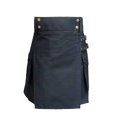 Tartanista - Damen Cargo-Kilt aus Baumwolle - 51 cm (20“) - Einfarbig Schwarz - 50 von Tartanista