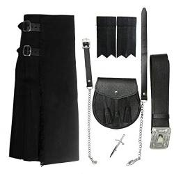 Tartanista - Herren Kilt-Set - 5-teilig - Einfarbig Schwarz - Taille (Nabelhöhe): 86,4cm (34“)/Länge: 61cm (24“) von Tartanista