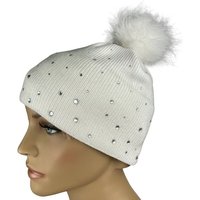 Taschen4life Bommelmütze Damen Mütze Solbi K647 mit großem Bommel und Glitzer Glatt-Strick Beanie, auch für Kinder von Taschen4life