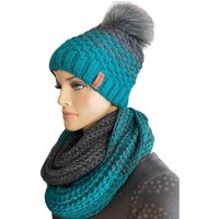 Taschen4life Bommelmütze Damen Mütze & Schal Set 36.64 (2 teilig, gestrickte Beanie mit großem Bommel & Loop Strickschal) locker gestrickt, mit großem Bommel von Taschen4life