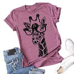 Tasty Life Sommer Giraffe Print T-Shirts 2020 Neu Für Frauen Cartoon Casual T-Shirt Lady Kurzarm Tops T-Shirts Shirt Weibliche Kleidung Outdoor Sommer(L,Purple) von Tasty Life