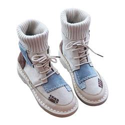 Tasty Life Stiefeletten Womens Flat-Bottomed Short Boots Frühling Und Herbst High Top Canvas Schuhe Casual Schnüren Flache Outdoor-Trainer(39,Beige) von Tasty Life