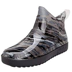 Tasty Life Winter Camouflage Muster Regenstiefel Rutschfest Wasserdicht Kurz Stiefel Slip-On Freizeitstiefel Wanderstiefel Flache Stiefel Gummistiefel Ankle (39,Gray) von Tasty Life