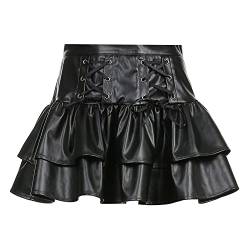 Röcke Damen,Damen-Halloween-Plissee-Lederrock, Schwarz, Hohe Taille, Schnürung, Abgestufter Rüschen-Minirock, Dunkler Gothic-Punk, A-Linie, Ausgestellter Kurzer Rock Für Mädchen Und Damen, L von TatbUL