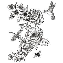 Temporäre tattoos Kolibri-Blumen und Insekten - 1 Blatt von Fake tattoos | Natur Tätowierung | Schwarz | Natur Klebetattoos, Herren, Damen - TATTOO YOUR STYLE von - Tattoo Your Style -