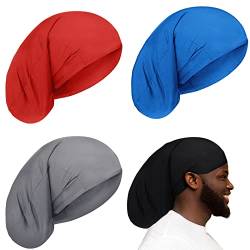 4 Stück Unisex Dreadlock Kappe Lange Haare Dreads Kopf Wrap Schlafmütze Haarschmuck Schlafhaube für Männer Frauen (rot, blau, dunkelgrau, schwarz) von Tatuo