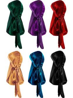 6 Stück Stretchable Luxury Velvet Durag Cap Straps Headwraps mit Langem Schwanz und Breiten Trägern (Farbe A) von Tatuo