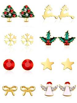 8 Paare Weihnachtscharme Bolzen Ohrringe Set Weihnachtsfeiertag Ohrringe für Frauen Mädchen von Tatuo