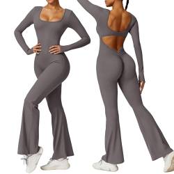 Taustatarrat Women's Jumpsuit Long Sleeve Flare Jumpsuits Backless Tank Tops Bodycon Scrunch Butt Yoga Rompers V Back Sexy U-Neck Playsuits Gym Workout von Taustatarrat