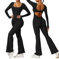 Taustatarrat Women's Jumpsuit Long Sleeve Flare Jumpsuits Backless Tank Tops Bodycon Scrunch Butt Yoga Rompers V Back Sexy U-Neck Playsuits Gym Workout von Taustatarrat