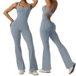 Taustatarrat Women's Jumpsuit Sleeveless Flare Jumpsuits Long Tight Tank Backless Padded Bodycon Scrunch Butt Yoga Rompers V Back Sexy One-Piece Playsuits Gym Workout von Taustatarrat