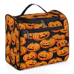 Lässige Halloween-Kürbis-Make-up-Tasche für Damen, große Kapazität, tragbare Reise-Kosmetiktasche, wasserdicht, doppelte Reißverschlüsse, Make-up-Tasche mit Haken zum Aufhängen, für Hautpflege, von Tavisto