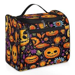 Make-up-Tasche für Damen, Halloween-Kürbisse, Fledermäuse, Katzen, große Kapazität, tragbare Reise-Kosmetiktasche, wasserdicht, doppelte Reißverschlüsse, Make-up-Tasche mit Haken zum Aufhängen, für von Tavisto