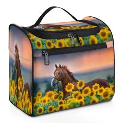 Make-up-Tasche mit Bulldoggen-Muster, große Kapazität, tragbare Reise-Kosmetiktasche, wasserdicht, doppelte Reißverschlüsse, Make-up-Tasche mit Haken zum Aufhängen, für Hautpflege, Reisen, Pferde in von Tavisto