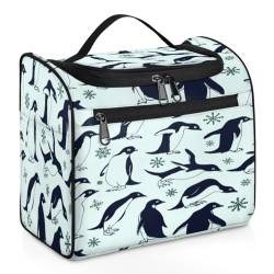 Make-up-Tasche mit Pinguin-Motiv für Damen, große Kapazität, tragbare Reise-Kosmetiktasche, wasserdicht, doppelte Reißverschlüsse, Make-up-Tasche mit Haken zum Aufhängen, für Hautpflege, Reisen, von Tavisto