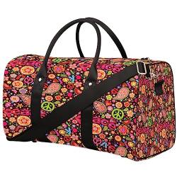 Peace Sign Floral Flower Travel Bag, Weekender Bags for Women Travel, Gym Bag, Carry on Bags for Airplanes, Duffle Bag for Men Travel, Weekender Bag, Travel Duffle Bag, Friedenszeichen Blumen Blume, von Tavisto