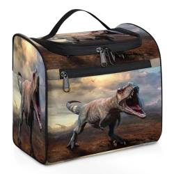 Roaring Tyrannosaurus Make-up-Tasche für Damen, große Kapazität, tragbare Reise-Kosmetiktasche, wasserdicht, doppelte Reißverschlüsse, Make-up-Tasche mit Haken zum Aufhängen, für Hautpflege, Reisen, von Tavisto