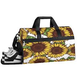 Sommer Gelb Ananas Turnbeutel Sport Turnbeutel mit Nassfach & Schuhfach Turnbeutel für Damen Turnbeutel Herren Workout Tasche Sportbeutel Weekender Bag mit Schuhfach, Sonnenblumen, 19.7*9.9*13 inch, von Tavisto