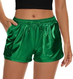 Taydey Damen Yoga Hot Shorts Glänzend Metallic Hose (Grün, 3XL) von Taydey