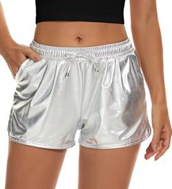 Taydey Damen yoga hot shorts metallisch glänzende hose mit gummizug klein a1-silber von Taydey