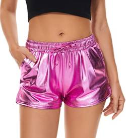 Taydey Damen yoga hot shorts metallisch glänzende hose mit gummizug mittel rosa von Taydey