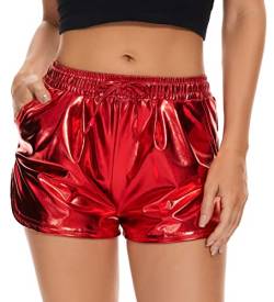 Taydey Damen yoga hot shorts metallisch glänzende hose mit gummizug mittel rot von Taydey