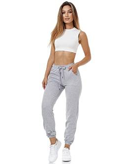 Tazzio Damen Jogginghose Trainingshose Regular Fit Sporthose Jogging Sport Freizeit Hose F300 (L, Grau) von Tazzio