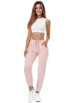 Tazzio Damen Jogginghose Trainingshose Regular Fit Sporthose Jogging Sport Freizeit Hose F300 (L, Pink) von Tazzio