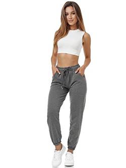 Tazzio Damen Jogginghose Trainingshose Regular Fit Sporthose Jogging Sport Freizeit Hose F300 (S, Anthrazit) von Tazzio