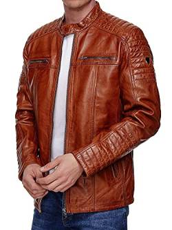 Tazzio Herren Jacke Lederjacke Echtleder Leder Biker Übergangsjacke 19709 (Cognac, S) von Tazzio