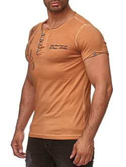 Tazzio Herren T-Shirt Polo Kurzarm mit Stylischem Knebelverschluss V-Ausschnitt 4050-1 Camel S von Tazzio