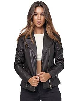 Tazzio Lederjacke Damen Echtleder Jacke im Biker Look mit coolen Zipper-Details & Reverskragen F506 (M, Braun) von Tazzio