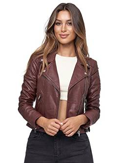 Tazzio Lederjacke Damen Echtleder Jacke im Biker Look mit coolen Zipper-Details & Reverskragen F507 (S, Bordo) von Tazzio