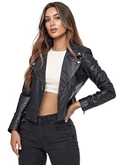 Tazzio Lederjacke Damen Echtleder Jacke im Biker Look mit coolen Zipper-Details & Reverskragen F507 (S, Schwarz) von Tazzio