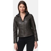 Tazzio Lederjacke F503 Damen Leder Jacke im Biker Look mit abnehmbarer Kapuze von Tazzio