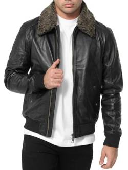 Tazzio Lederjacke Herren Leder Jacke Echtleder mit abnehmbarem Fell A801 (Schwarz, 4XL) von Tazzio