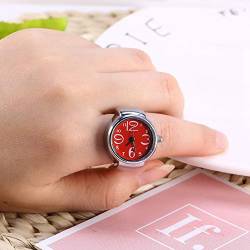 Tbest 1Pc Modische Frauen Männer Quarz Analog Runde Finger Ring Liebe Uhr Weiß Uhren Paar Uhren (Rot) von Tbest