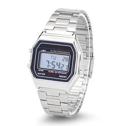 Tbest Elektronische Uhr, wasserdichte Digitale LED-Hintergrundbeleuchtung, rechteckige Armbanduhr mit Edelstahlarmband (Silber) von Tbest
